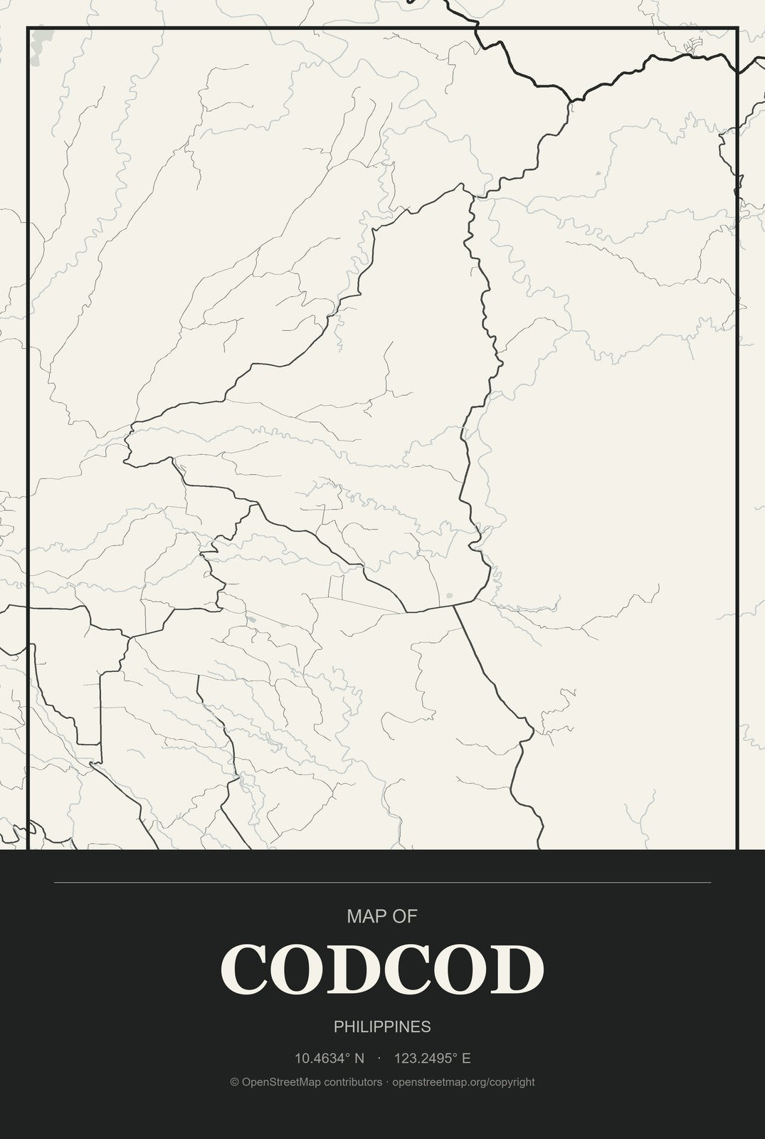 Codcod, Philippines City Map Aluminum Sign in Museum Plaque style