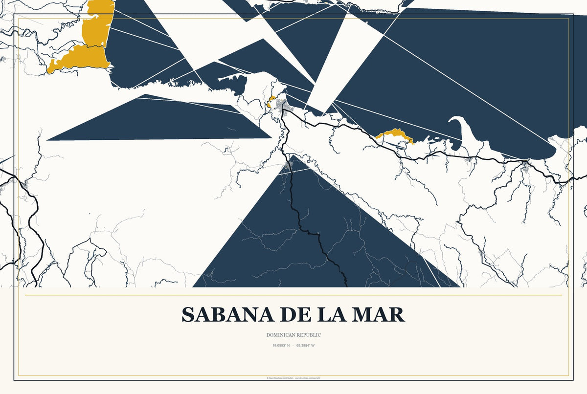 Sabana de la Mar, Dominican Republic City Map Aluminum Sign in Citrine Modern style