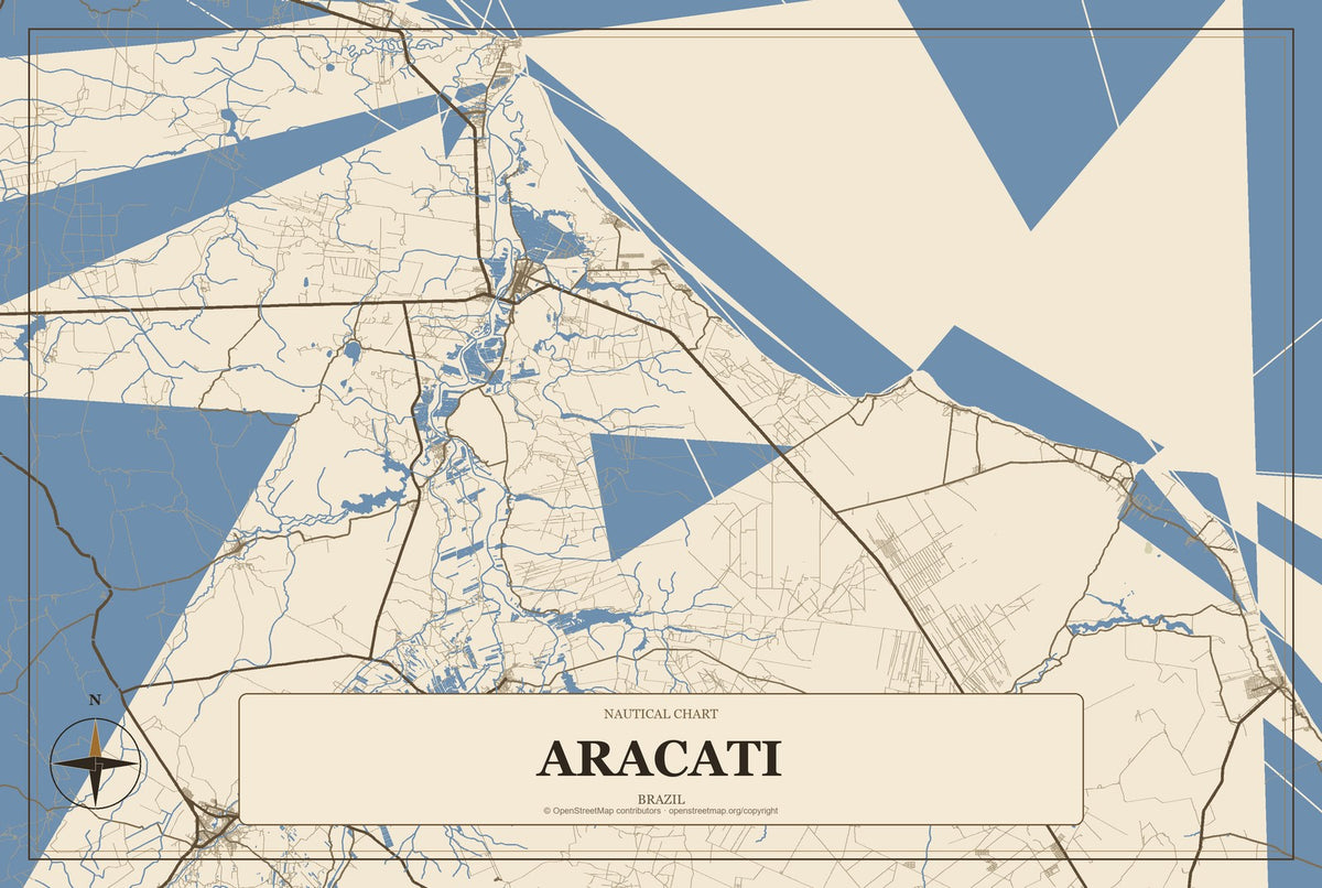 Aracati, Brazil City Map Aluminum Sign in Heritage Nautical style