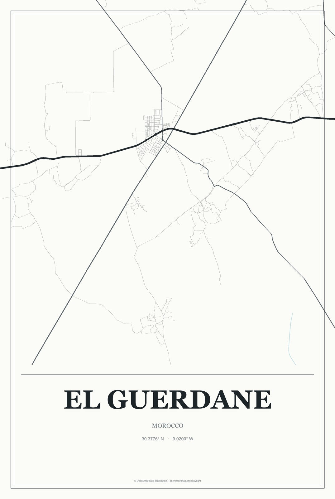 El Guerdane, Morocco City Map Aluminum Sign in Gallery Air style