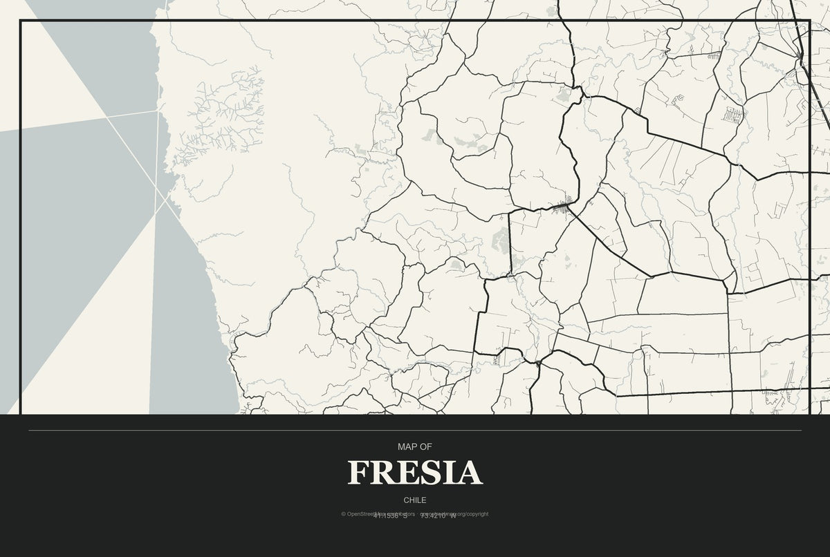 Fresia, Chile City Map Aluminum Sign in Museum Plaque style