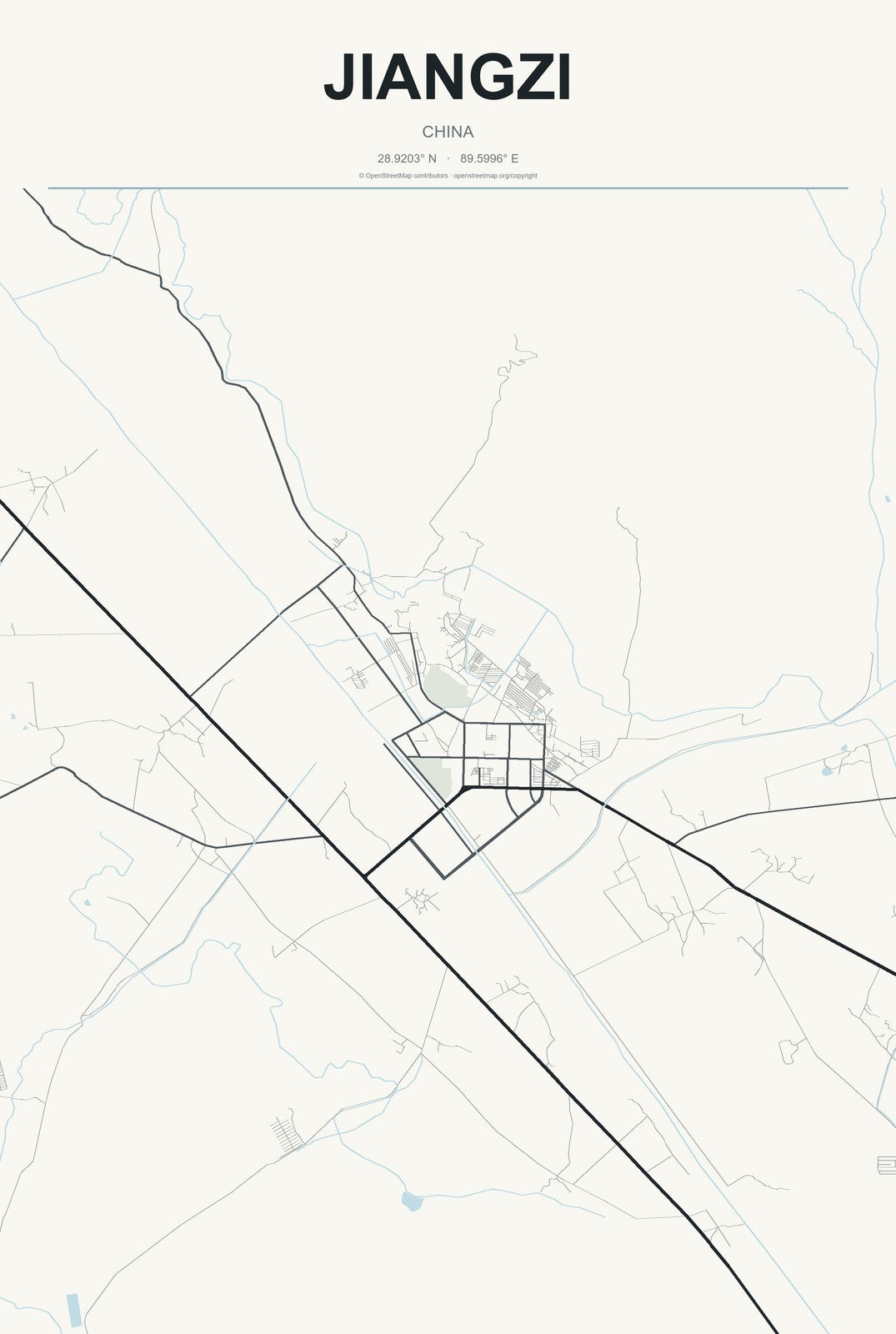 Jiangzi, China City Map Aluminum Sign in Headline Atlas style