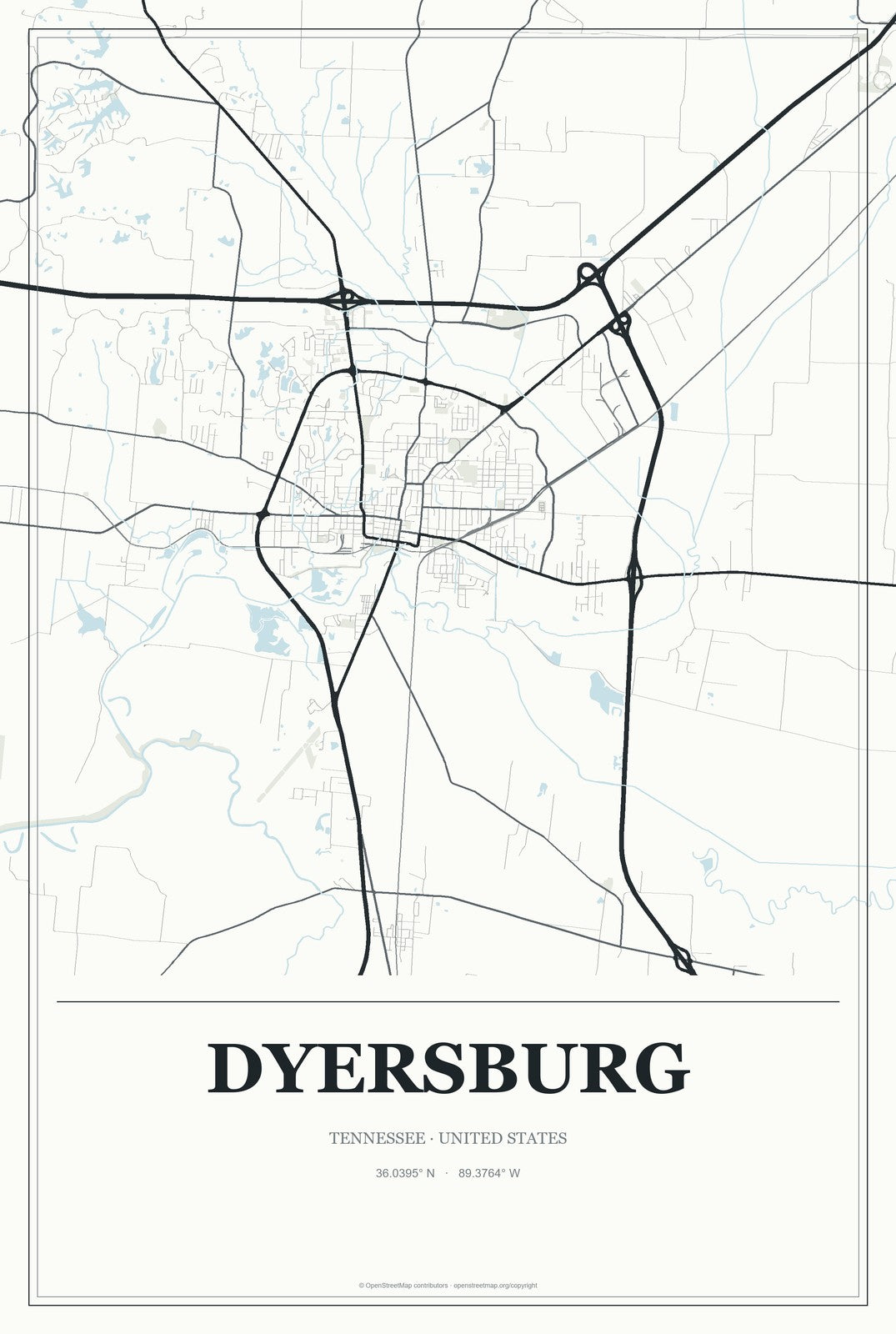Dyersburg, Tennessee City Map Aluminum Sign in Gallery Air style