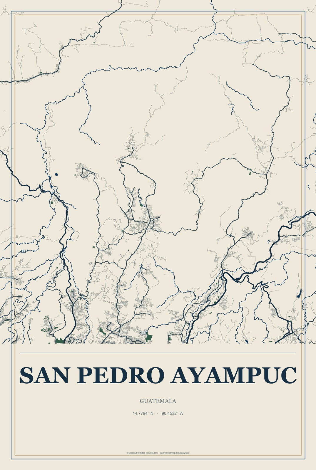 San Pedro Ayampuc, Guatemala City Map Aluminum Sign in Coastal Cutout style