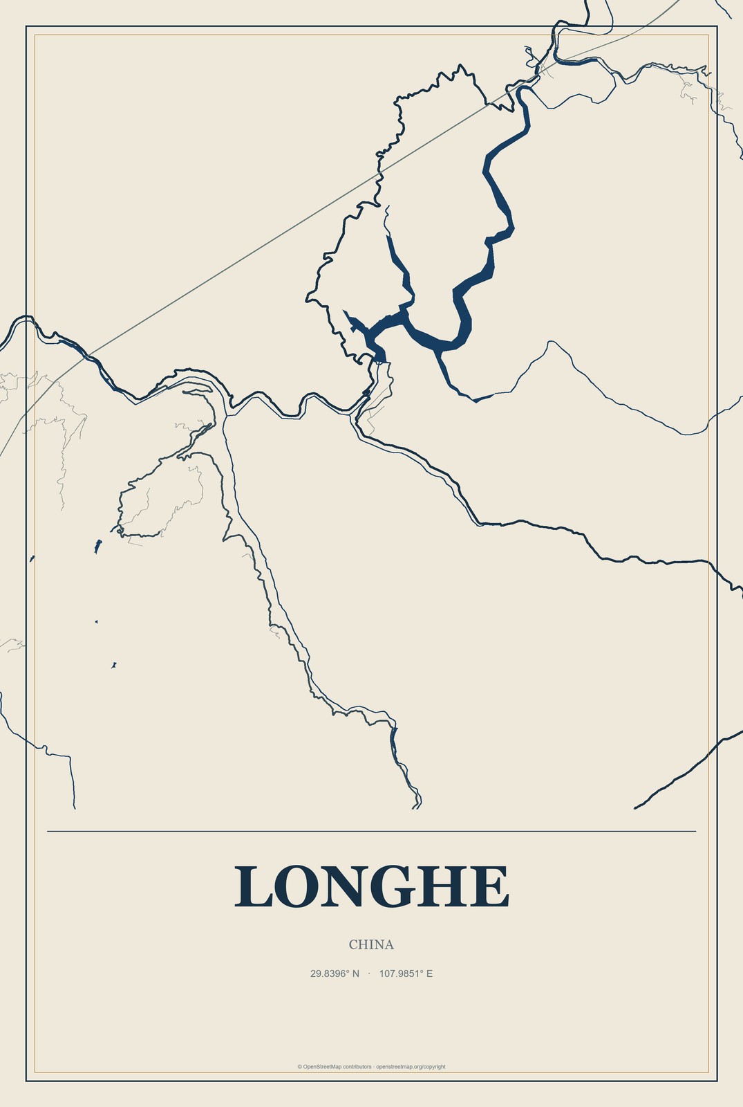 Longhe, China City Map Aluminum Sign in Coastal Cutout style