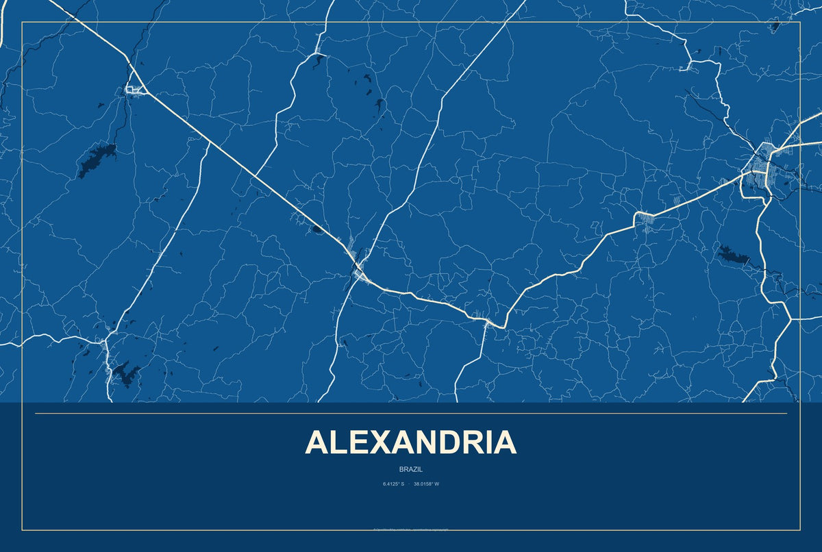 Alexandria, Brazil City Map Aluminum Sign in Harbor Cobalt style