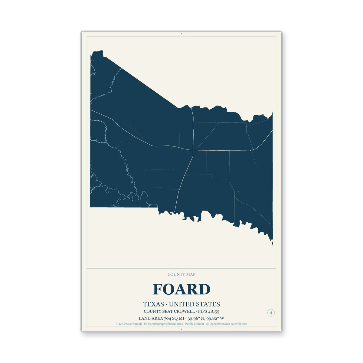 Foard County, Texas Map Aluminum Sign in Coastal Cutout style