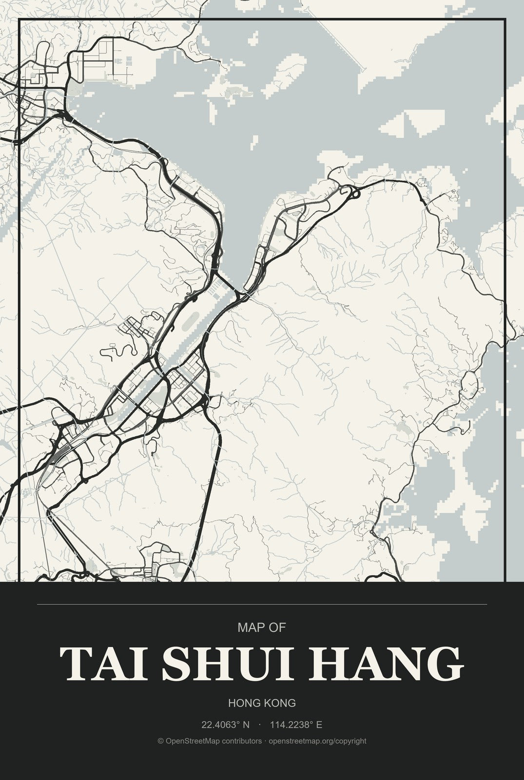 Tai Shui Hang, Hong Kong City Map Aluminum Sign in Museum Plaque style