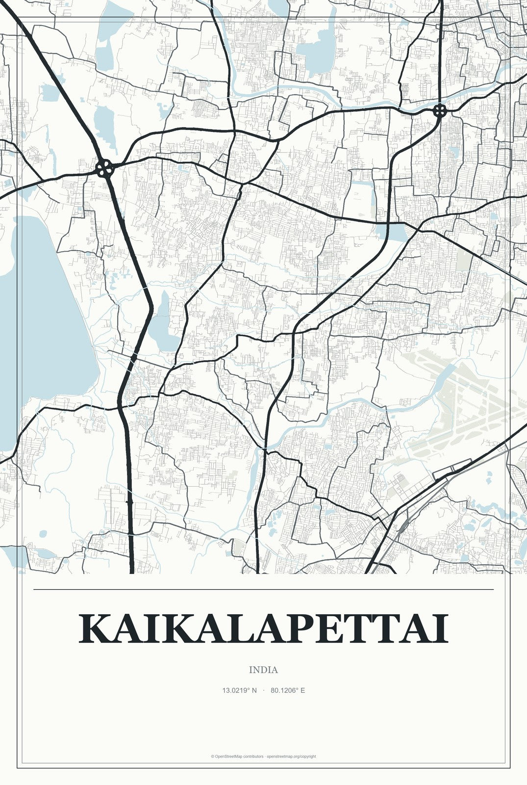 Kaikalapettai, India City Map Aluminum Sign in Gallery Air style