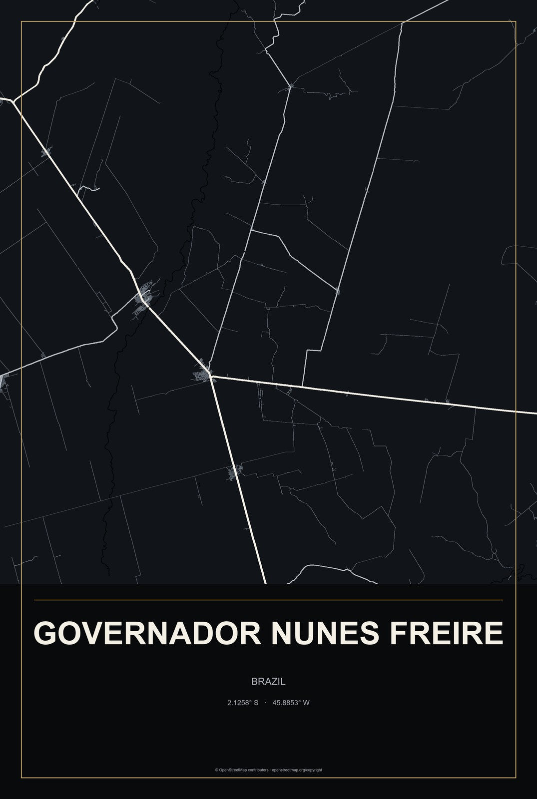Governador Nunes Freire, Brazil City Map Aluminum Sign in Metropolitan Noir style