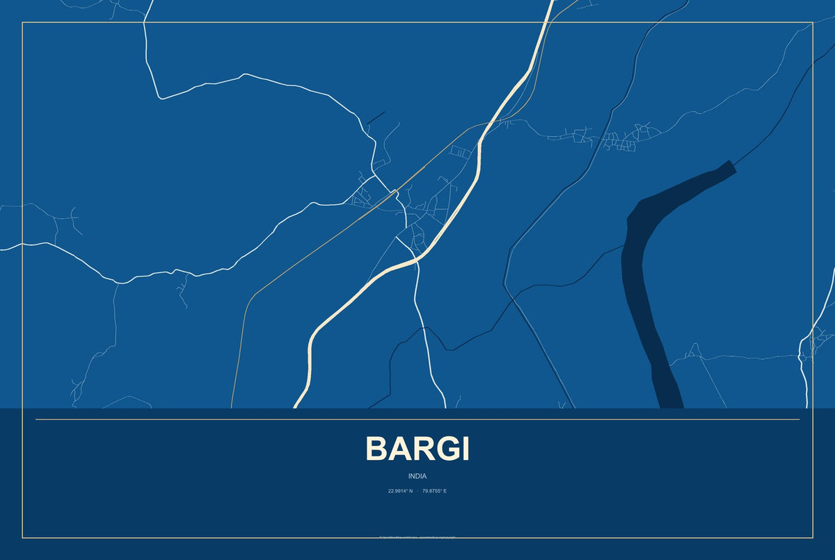 Bargi, India City Map Aluminum Sign in Harbor Cobalt style