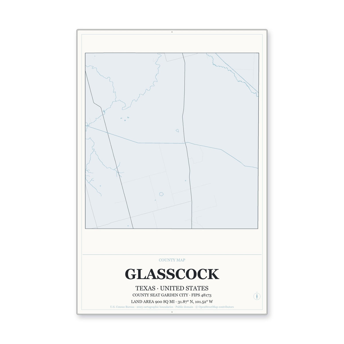 Glasscock County, Texas Map Aluminum Sign in Gallery Air style
