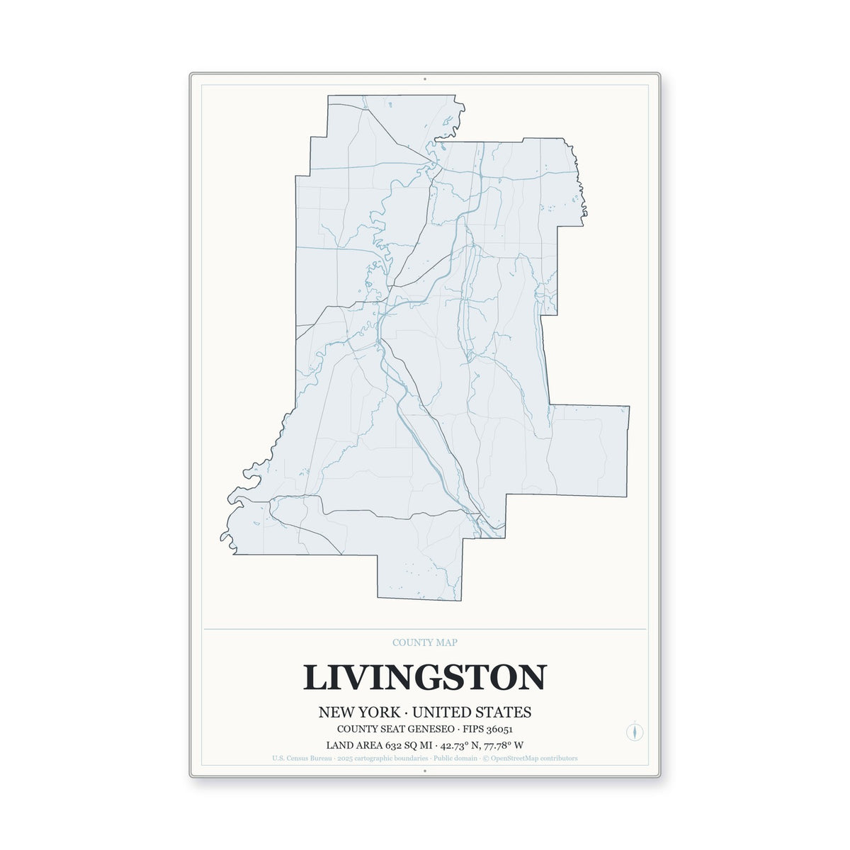 Livingston County, New York Map Aluminum Sign in Gallery Air style