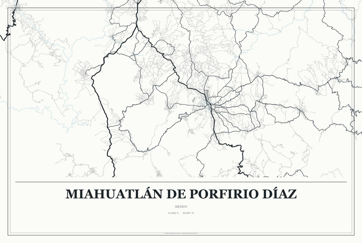 Miahuatlán de Porfirio Díaz, Mexico City Map Aluminum Sign in Gallery Air style