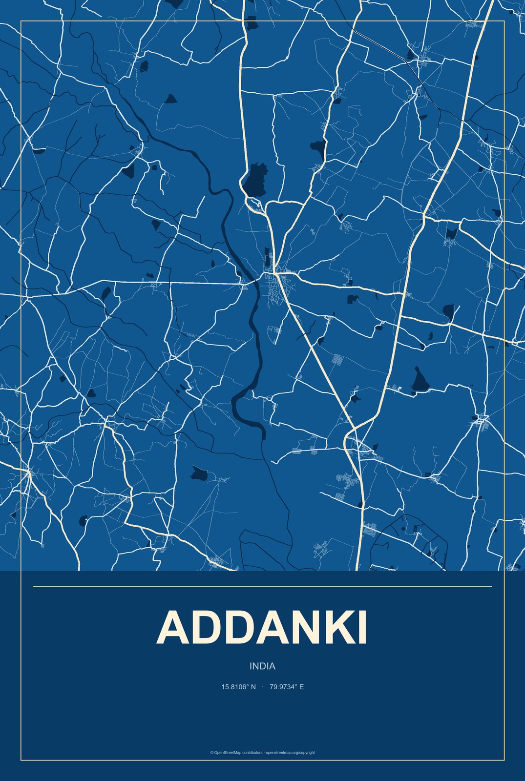 Addanki, India City Map Aluminum Sign in Harbor Cobalt style