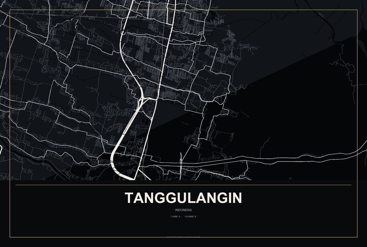 Tanggulangin, Indonesia City Map Aluminum Sign in Metropolitan Noir style