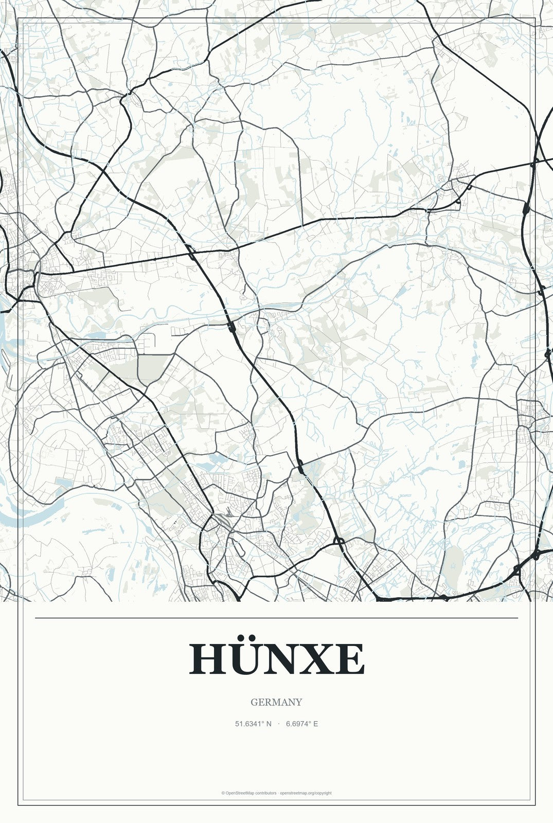 Hünxe, Germany City Map Aluminum Sign in Gallery Air style