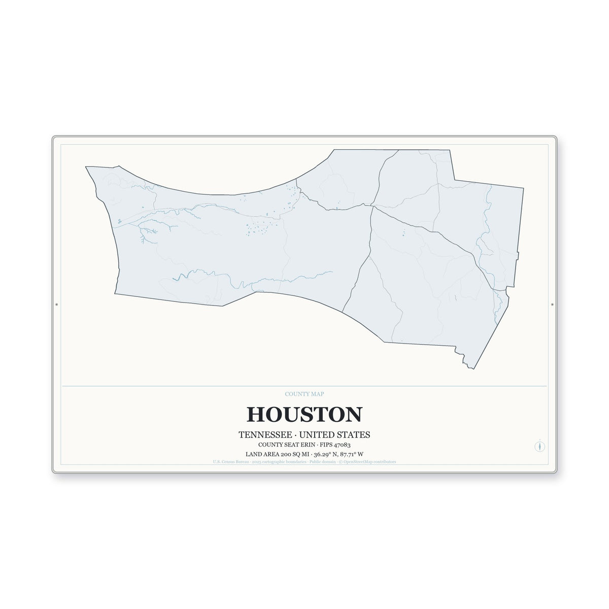 Houston County, Tennessee Map Aluminum Sign in Gallery Air style