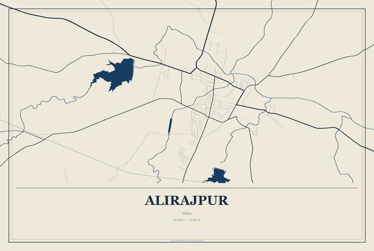 Alirajpur, India City Map Aluminum Sign in Coastal Cutout style