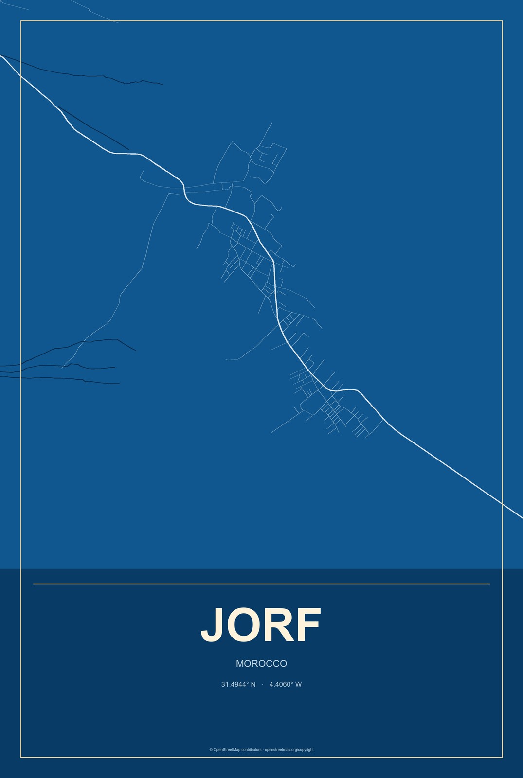 Jorf, Morocco City Map Aluminum Sign in Harbor Cobalt style