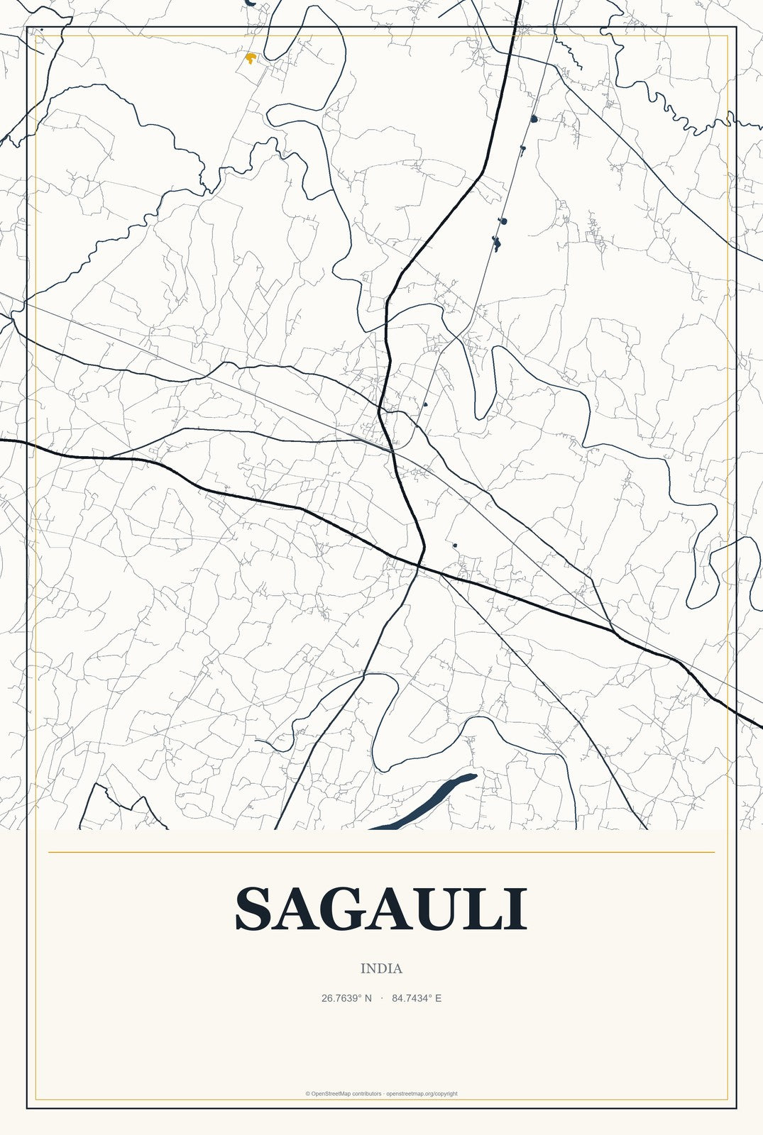Sagauli, India City Map Aluminum Sign in Citrine Modern style