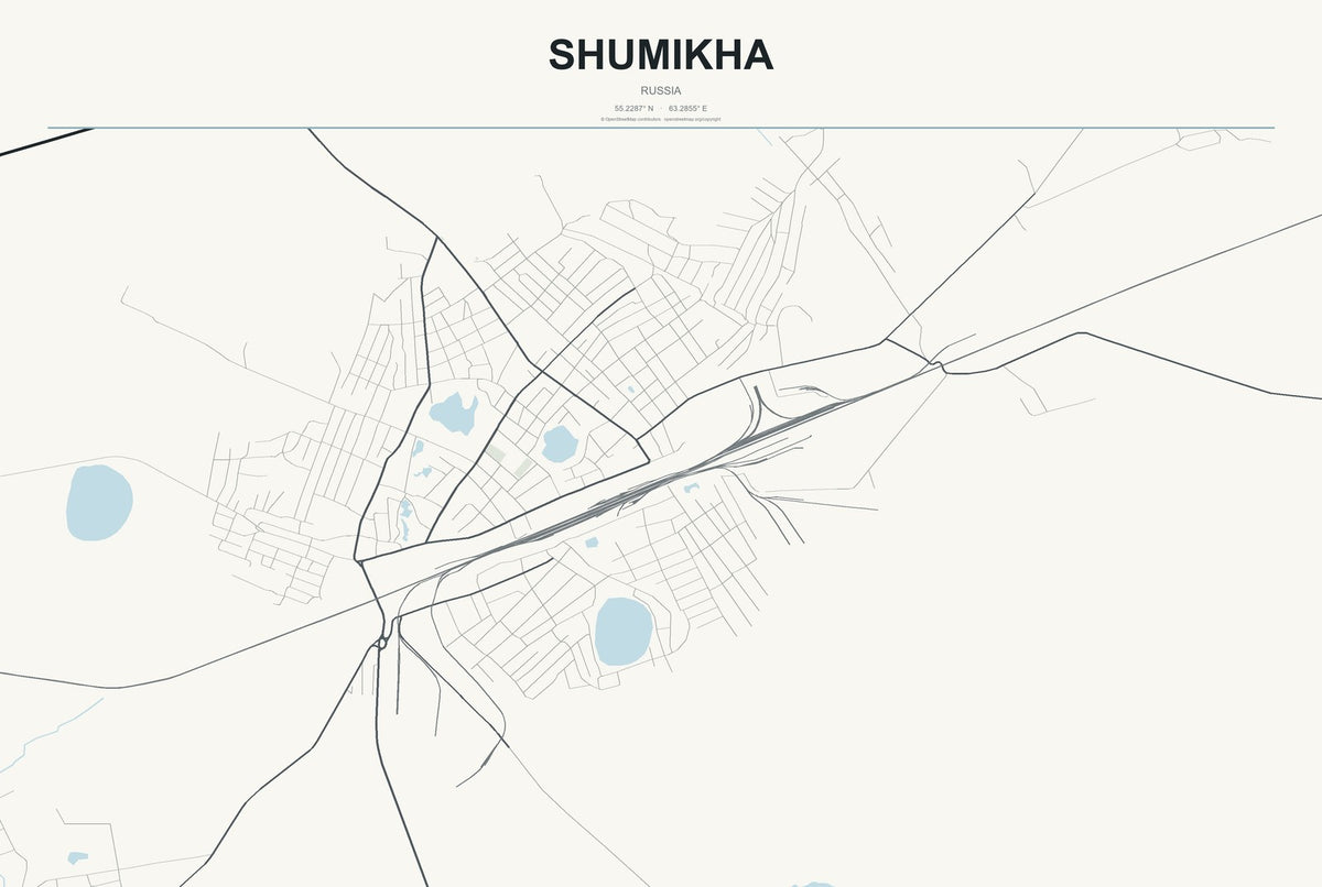 Shumikha, Russia City Map Aluminum Sign in Headline Atlas style