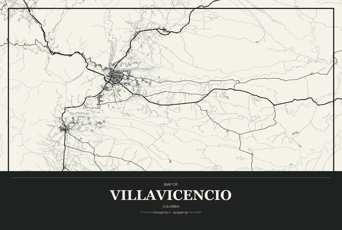Villavicencio, Colombia City Map Aluminum Sign in Museum Plaque style