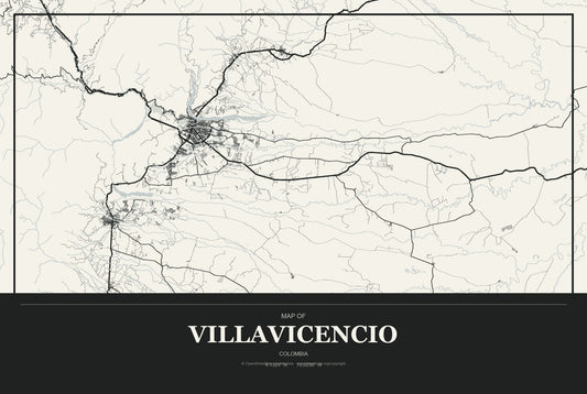 Villavicencio, Colombia City Map Aluminum Sign in Museum Plaque style