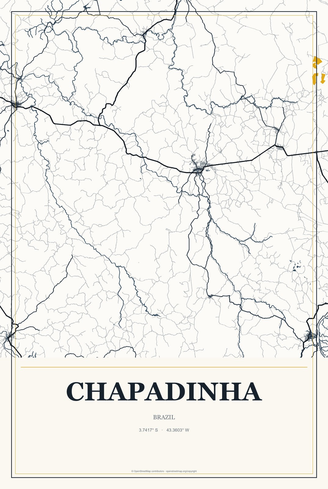 Chapadinha, Brazil City Map Aluminum Sign in Citrine Modern style