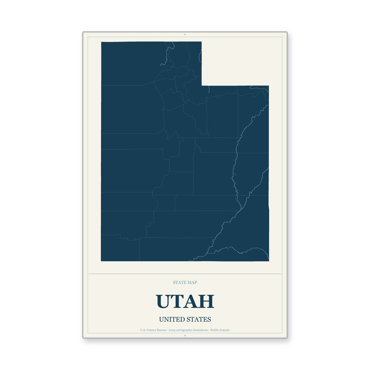Utah state map aluminum sign in Coastal Cutout style