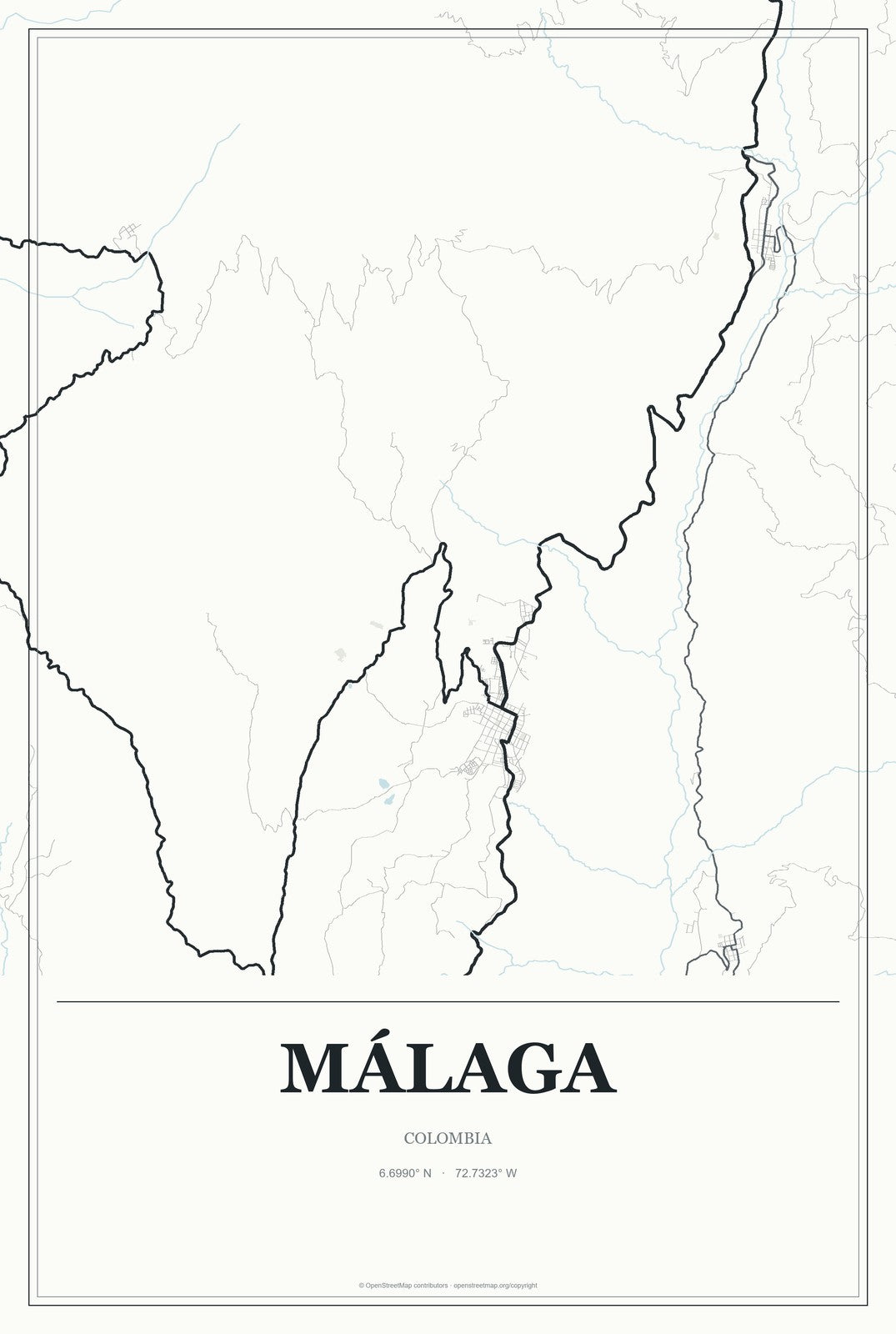 Málaga, Colombia City Map Aluminum Sign in Gallery Air style