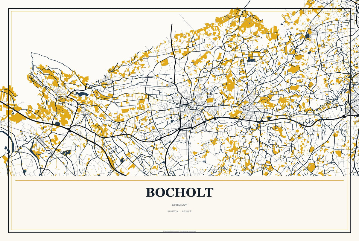 Bocholt, Germany City Map Aluminum Sign in Citrine Modern style