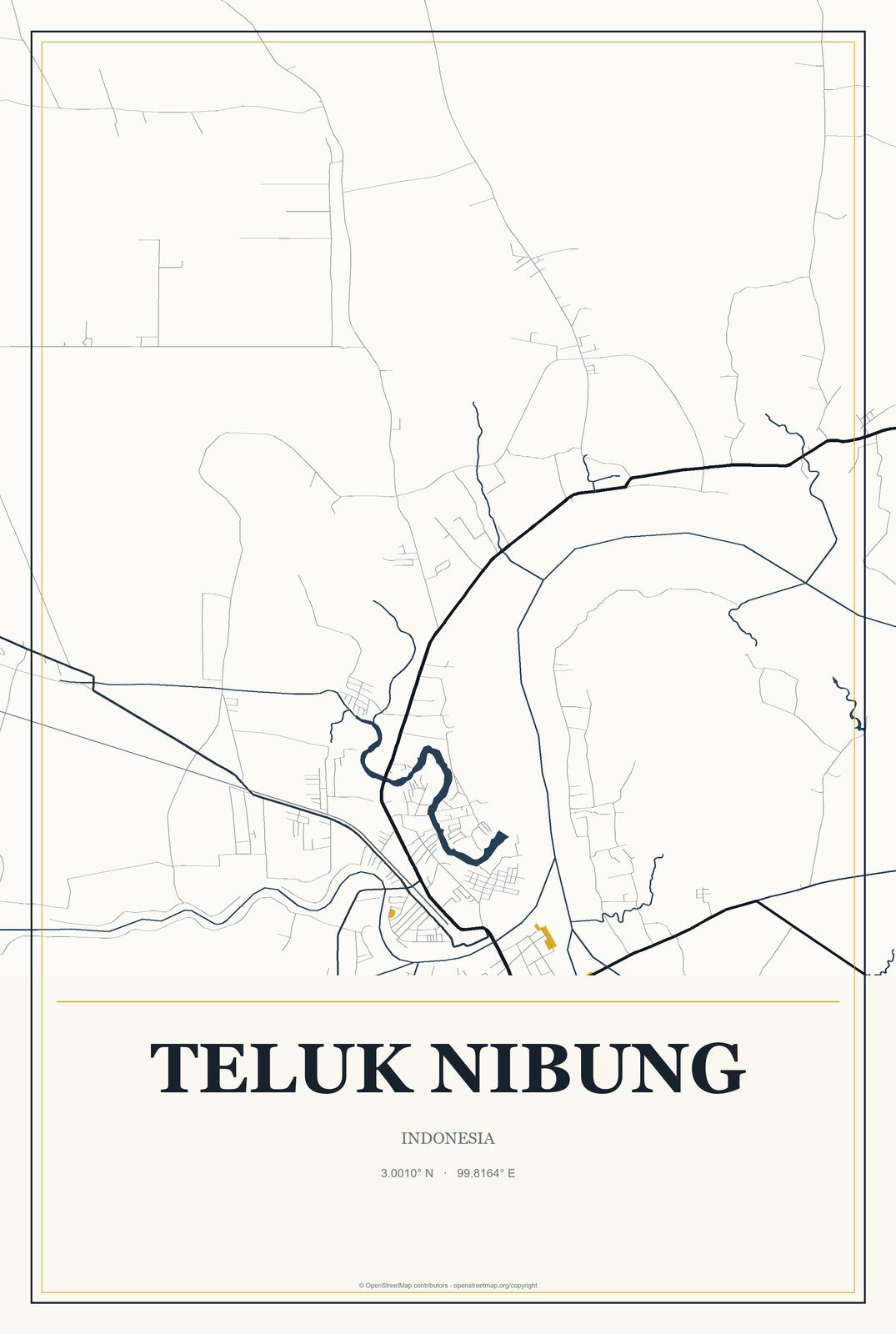 Teluk Nibung, Indonesia City Map Aluminum Sign in Citrine Modern style