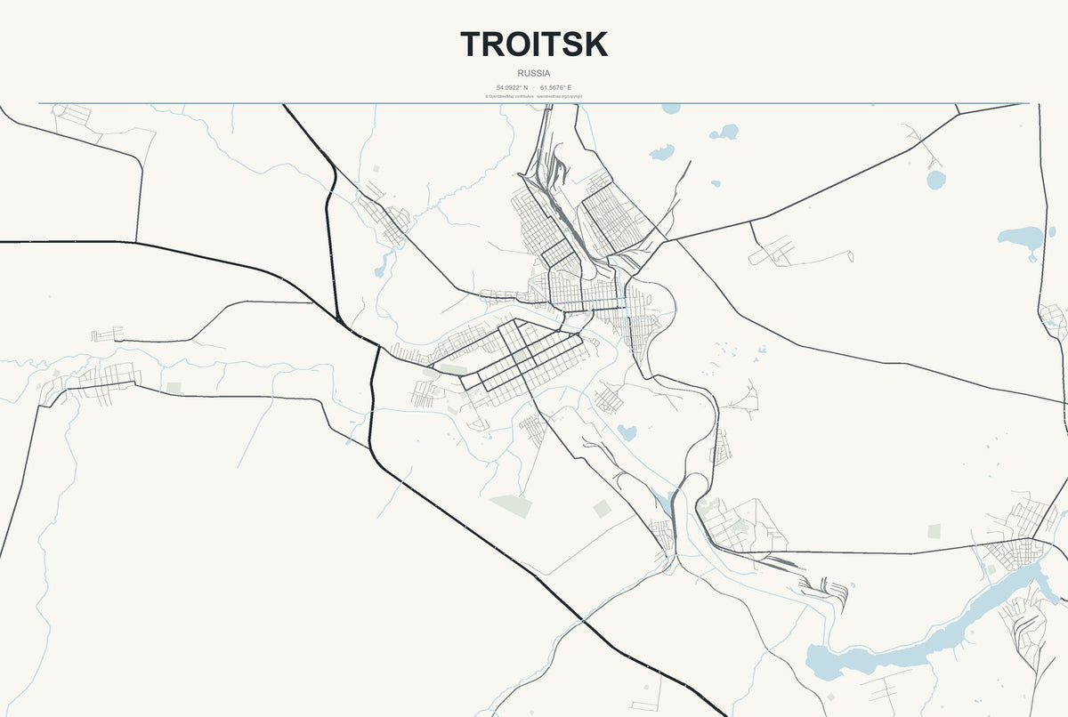Troitsk, Moscow, Russia City Map Aluminum Sign in Headline Atlas style