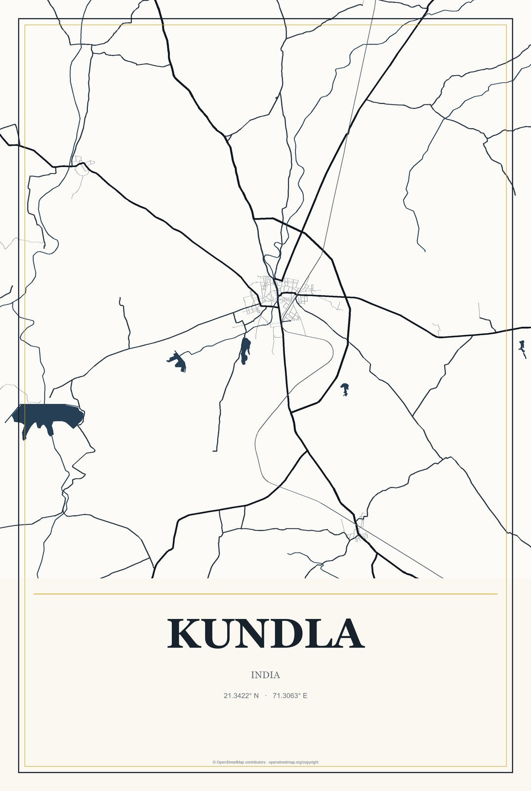 Kundla, India City Map Aluminum Sign in Citrine Modern style