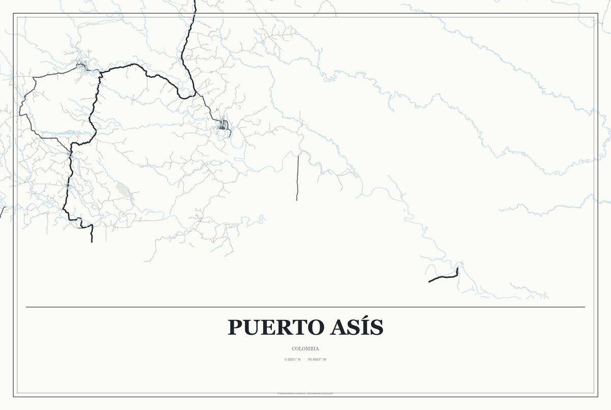 Puerto Asís, Colombia City Map Aluminum Sign in Gallery Air style
