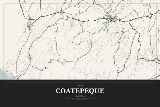 Coatepeque, Guatemala City Map Aluminum Sign in Museum Plaque style