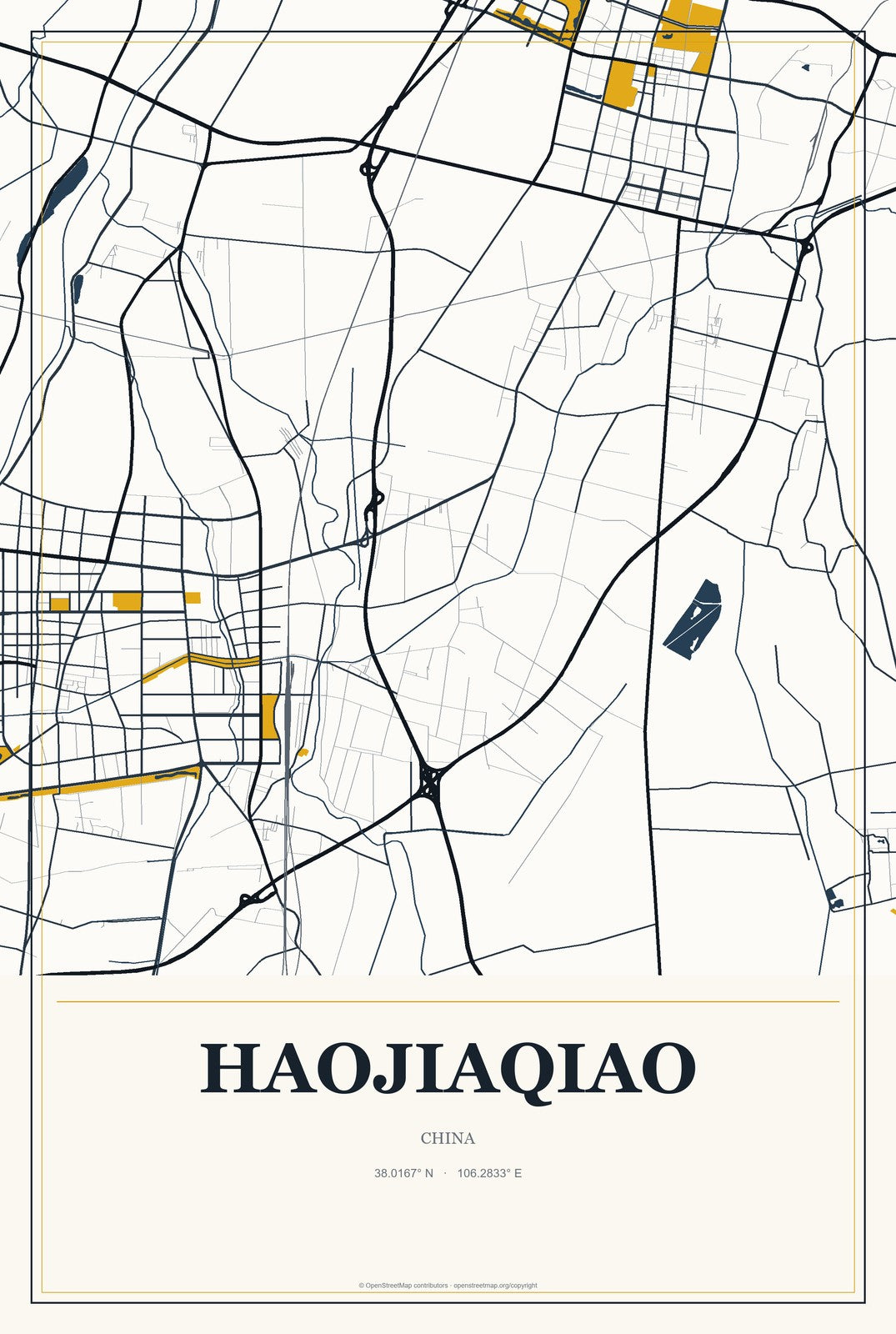 Haojiaqiao, China City Map Aluminum Sign in Citrine Modern style
