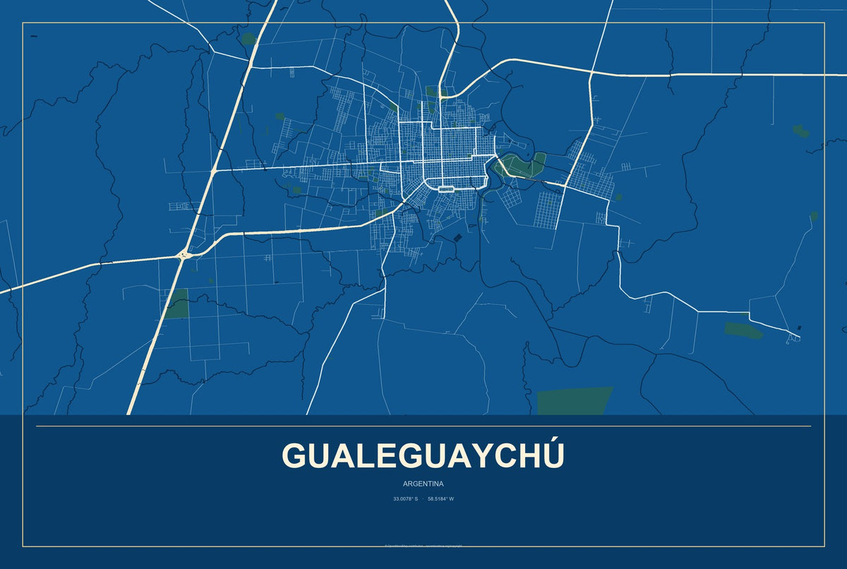 Gualeguaychú, Argentina City Map Aluminum Sign in Harbor Cobalt style