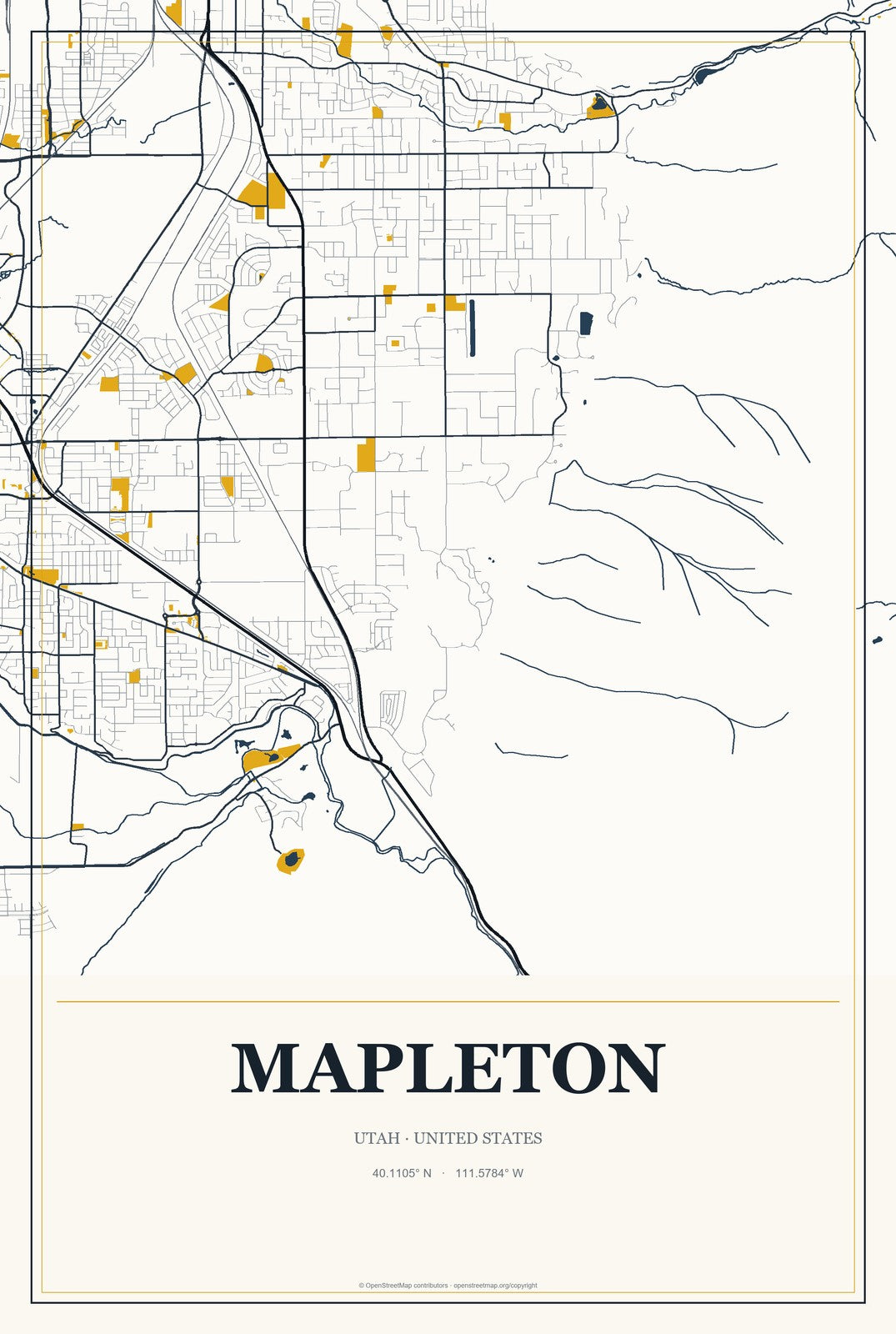 Mapleton, Utah City Map Aluminum Sign in Citrine Modern style