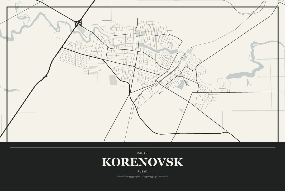 Korenovsk, Russia City Map Aluminum Sign in Museum Plaque style