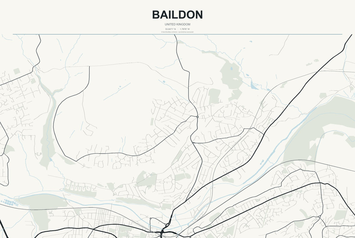 Baildon, United Kingdom City Map Aluminum Sign in Headline Atlas style
