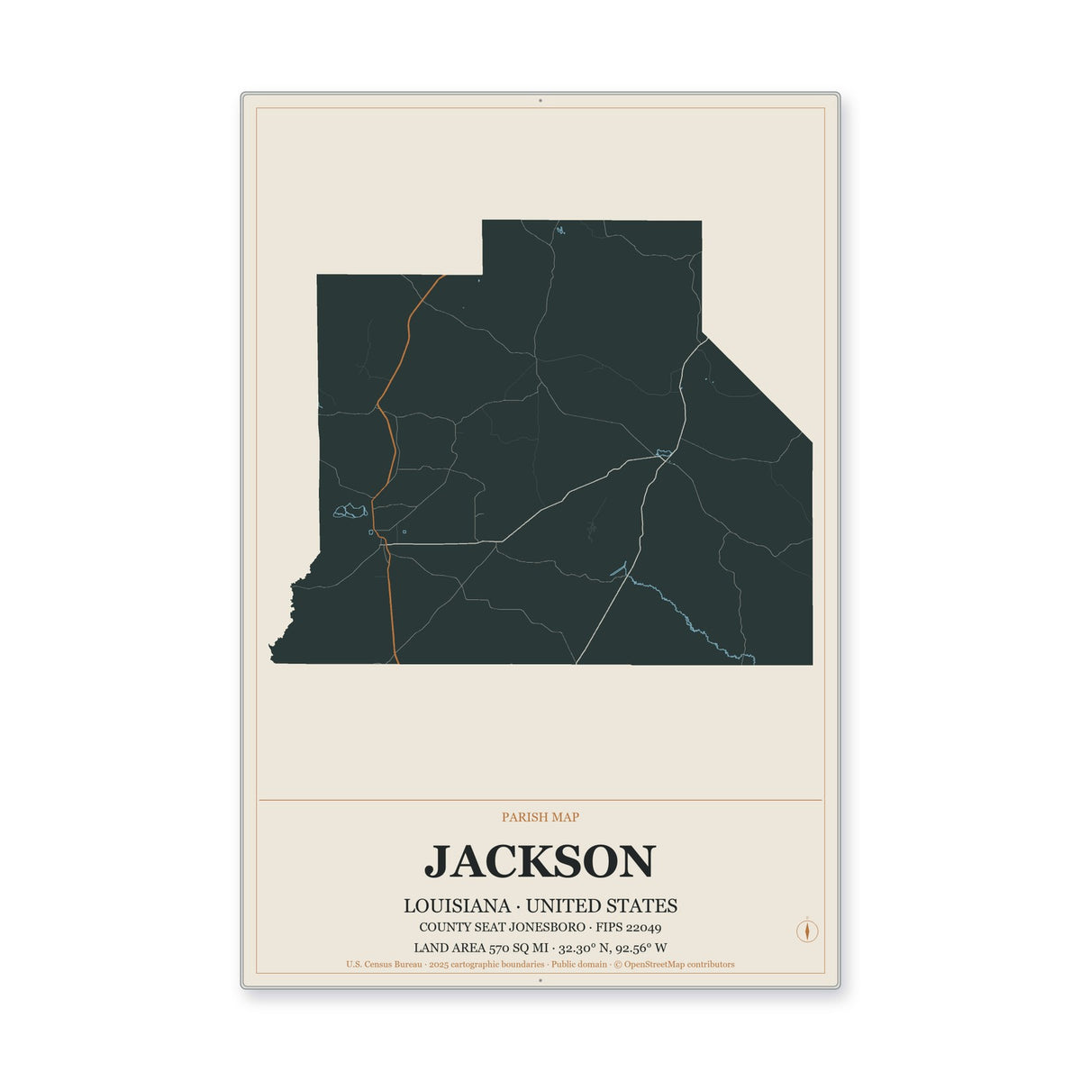 Jackson Parish, Louisiana Map Aluminum Sign in Headline Atlas style
