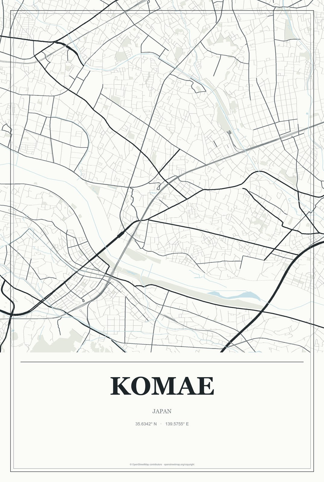 Komae, Japan City Map Aluminum Sign in Gallery Air style