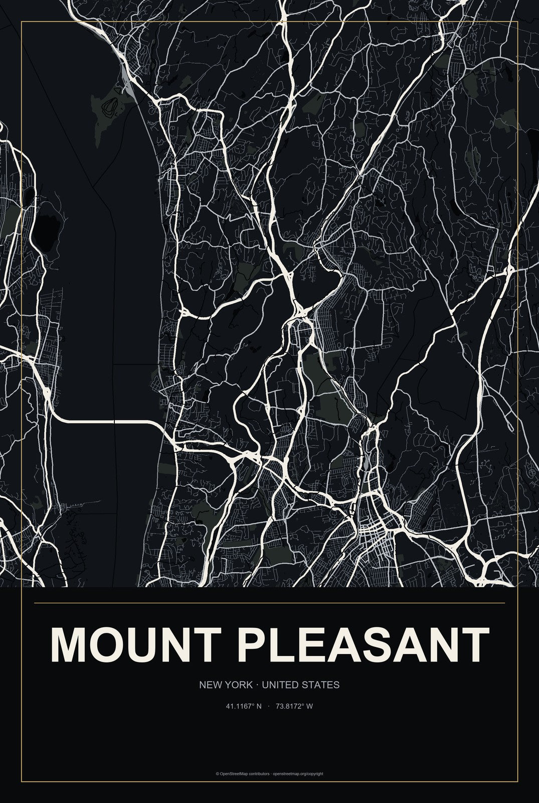 Mount Pleasant, New York City Map Aluminum Sign in Metropolitan Noir style