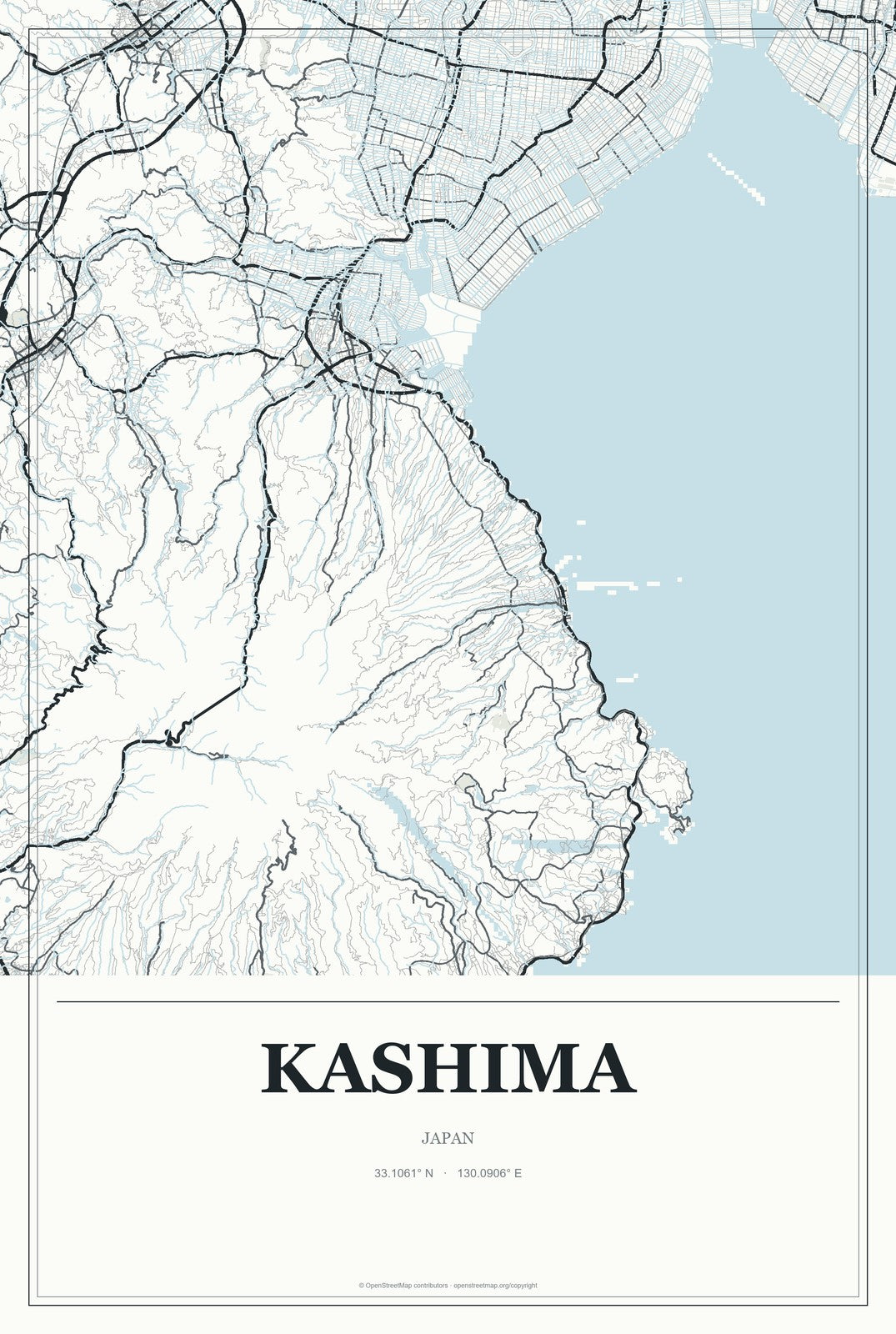 Kashima, Japan City Map Aluminum Sign in Gallery Air style