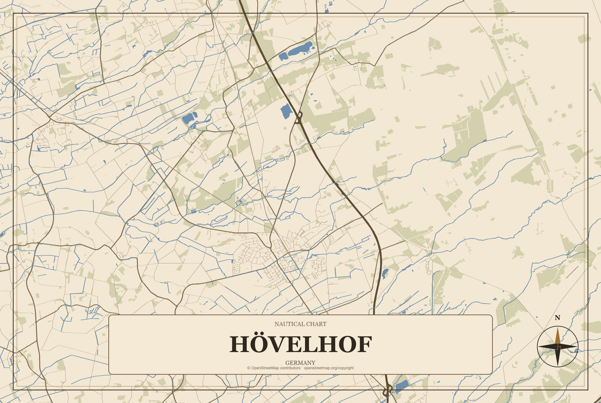 Hövelhof, Germany City Map Aluminum Sign in Heritage Nautical style