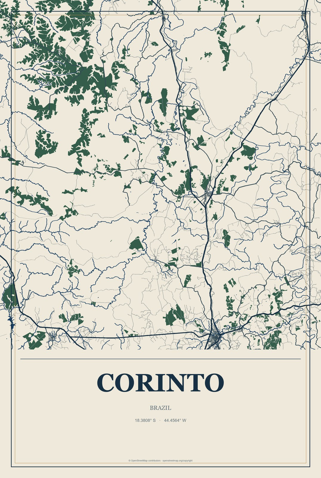 Corinto, Brazil City Map Aluminum Sign in Coastal Cutout style