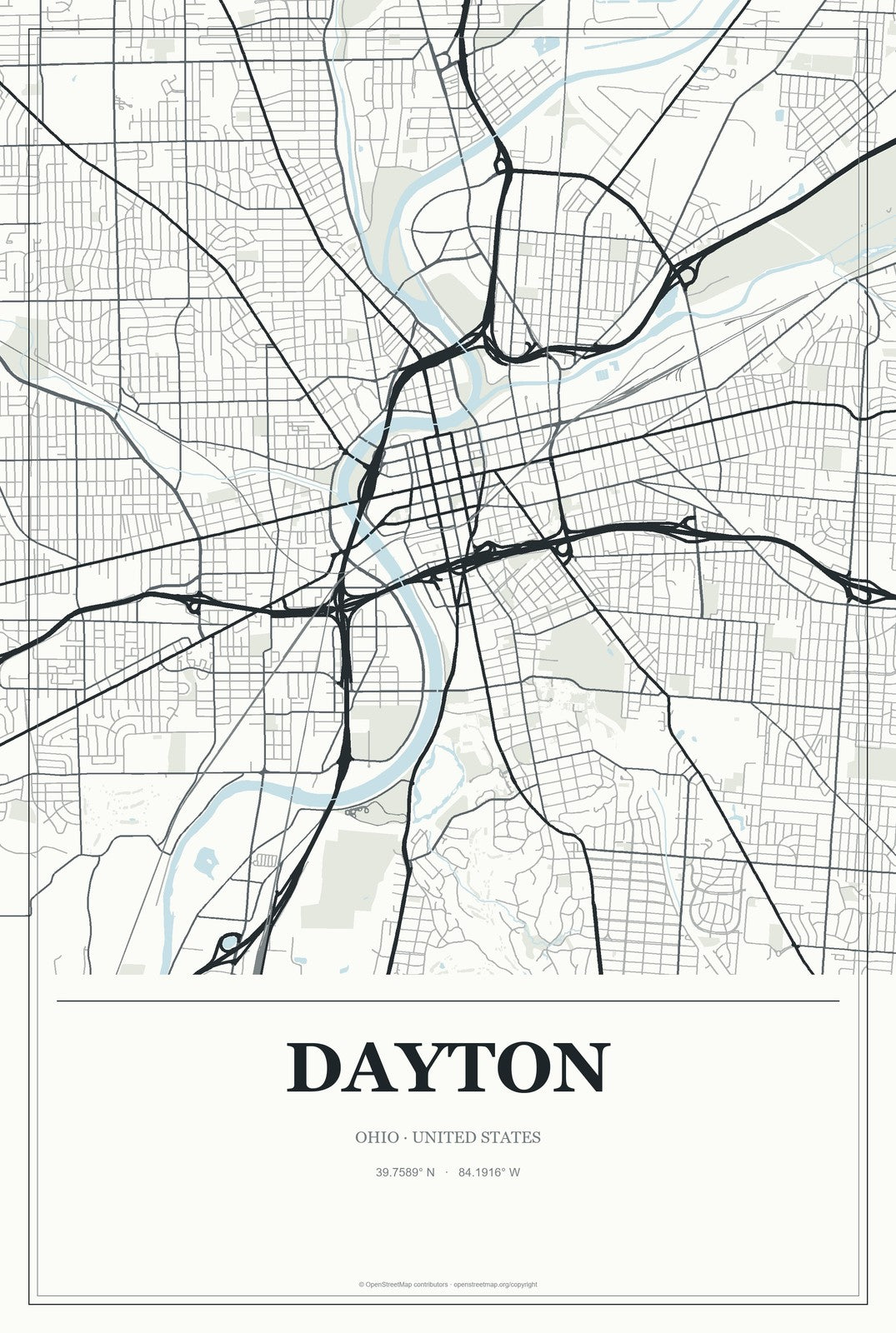 Dayton, Ohio City Map Aluminum Sign in Gallery Air style