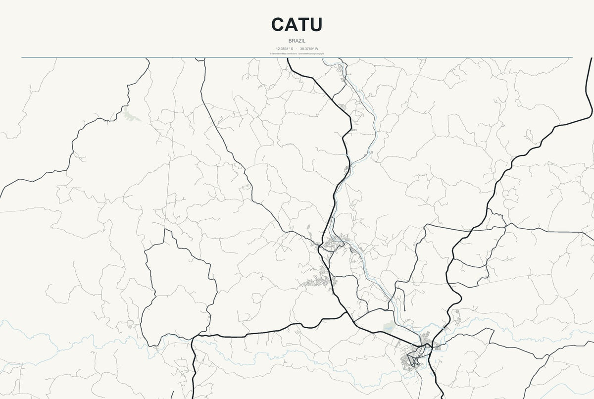 Catu, Brazil City Map Aluminum Sign in Headline Atlas style